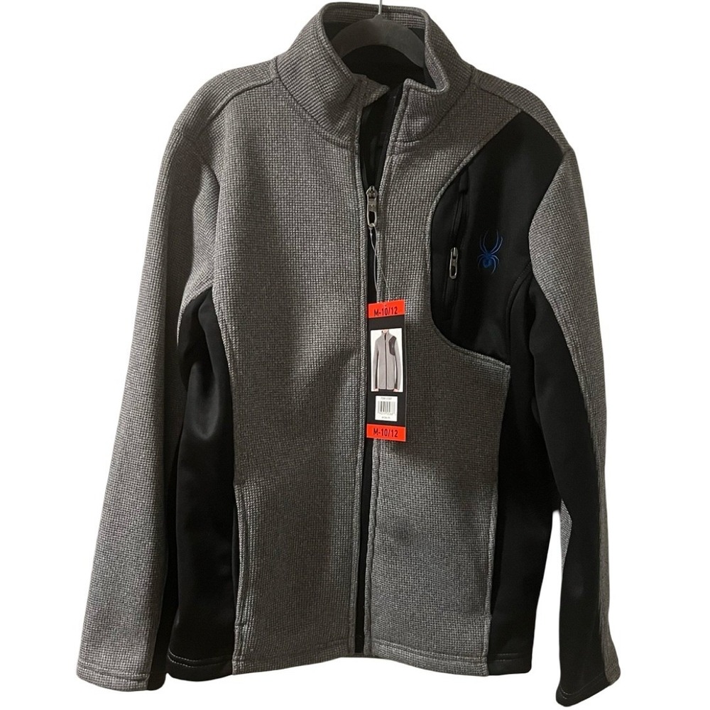 NWT Spyder Boys Full Zip Jacket Coal Heather Grey Black M‎ 10/12